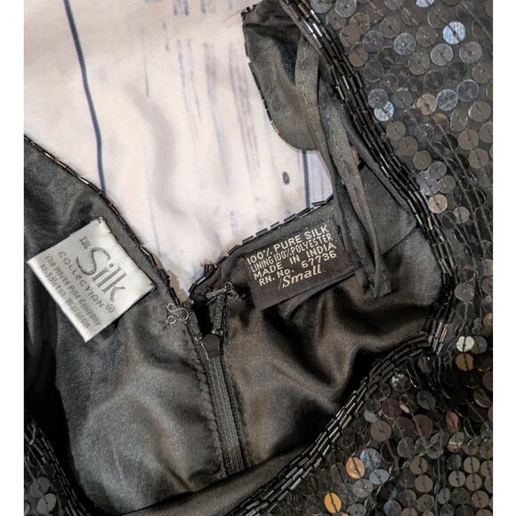 80's Vintage The Silk Collection Black Silk Beaded /Sequin Cocktail Dress Size S - Picture 4 of 10